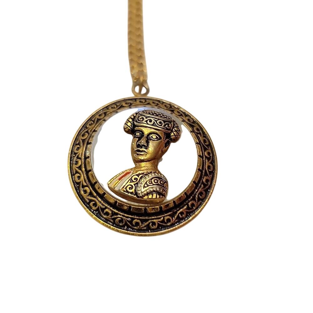 Gold Tone Necklace With a Senorita With Fan Oposie Is a Matadore 18' Long